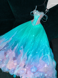 Gorgeous Sparkling Blue-green Sequin A-Line Design Evening Dress Prom Dresses HZ0319