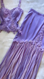 Lilac Straps Two Pieces Sheath Satin Chiffon Vintage Long Party Dress, HZ0319