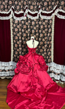 Retro Burgundy Sweetheart Strapless A-Line Satin Quinceanera Dresses Sweet 18 Birthday Ball Gowns, HZ0319