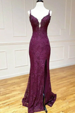 Elegant Spaghetti Straps Mermaid Lace Formal Prom Dresses Evening Party Dress, HZ0319