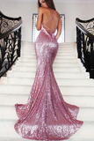 Shiny Pink Mermaid Sequins Backless Long Evening Party Dress Birthday Outfits, HZ0319