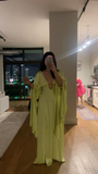 Green V Neck Long Sleeves A-Line Long Party Dress Wedding Guest Dress, HZ0319