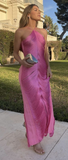 Hot Pink Halter Neck Sheath Chiffon Long Party Dresses Wedding Guest Dresses, HZ0319
