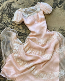 Light Pink A-Line Lace Chiffon Long Party Dresses Lovely Birthday Dresses, HZ0319