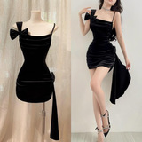 Charming Black Straps Sheath Velvet Short Party Dresses Birthday Outfits, HZ0319