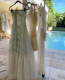 Lovely Strapless A-Line Chiffon Printed Long Party Dresses Birthday Outfits, HZ0319