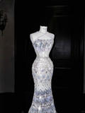 Stunning Cross Straps Mermaid Beading Long Evening Dress Birthday Outfits, HZ0319