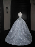 Gorgeous Strapless Mermaid Shiny Long Evening Dress Birthday Outfits with Train, HZ0319
