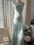 Retro Light Green Sparkling Beaded Spaghetti Strap Design Elegant Chiffon Evening Dress Prom Dress HZ0319