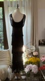 Vintage Black Applique Elegant Design A-line Romantic Chiffon Evening Dress Prom Dress HZ0319