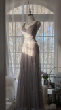 Vintage Light Purple Applique Design Romantic Chiffon Evening Dress Prom Dress HZ0319