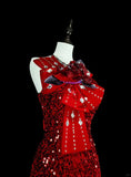 Charming Red One Shoulder Mermaid Sequins Vintage Long Evening Party Dress, HZ0319
