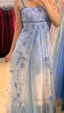 Ombre Spaghetti Straps A-Line Beading Long Prom Dress Vintage Party Dress, HZ0319