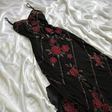 Black Spaghetti Straps Appliques Beading Sheath Long Evening Party Dress, HZ0319