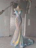 Shiny Spaghetti Straps Mermaid Sexy Long Evening Dress Birthday Dress, HZ0319