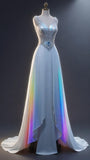 Elegant White Straps A-Line Beading Long Formal Prom Dress Evening Gown, HZ0319