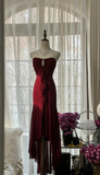 Elegant Burgundy Strapless Mermaid Long Prom Dress Vintage Party Dress, HZ0319