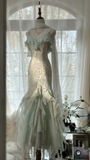 Gorgeous Straps Beading Ruffles Mermaid Long Prom Dress Vintage Party Dress, HZ0319
