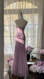 Shiny Purple Spaghetti Straps Beading Mermaid Long Party Dress Evening Gown, HZ0319