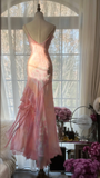 Pink Spaghetti Straps Beaing Chiffon Vintage Long Party Dress Evening Gown, HZ0319