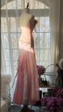 Pink Spaghetti Straps Beaing Chiffon Vintage Long Party Dress Evening Gown, HZ0319