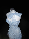 Light Blue Strapless Mermaid Beading Long Evening Dress Birthday Outfits, HZ0319