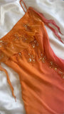 Orange Ombre Straps Sheath Beading Vinatge Midi Party Dress Evening Dresses, HZ0319