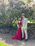 Pretty Burgundy Straps Mermaid Beaded Long Formal Prom Dress Evening Gown, HZ0319