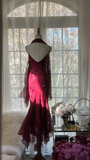 Elegant Burgundy Spaghetti Strap Gorgeous Beaded Shinny Chiffon Evening Dress Prom Dress HZ0319