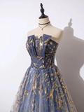 Retro Blue Sequin Strapless Design A-line Tulle Party Dress Homecoming Dress HZ0319