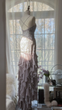 Light Lilac Straps Mermaid Beading Ruffles Long Evening Dress Birthday Outfits, HZ0319
