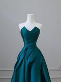Elegant Green Strapless A-Line Satin Long Formal Evening Party Dresses, HZ0319