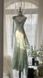 Elegant Light Green Sparkling Beaded Spaghetti Strap Romantic Chiffon Evening Dress Prom Dresses HZ0319