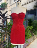 Retro Strapless Sweetheart Lace-up Design Sheath Satin Party Dress Homecoming Dresses, HZ0319