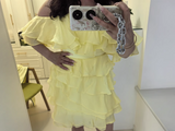 Fashion Yellow Strapless Ruffled Hem Design A-line Tiered Party Dresses Homecoming Dresses, HZ0319