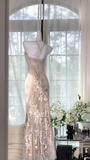 Elegant Mermaid Long Chiffon Spaghetti Strap Luxury Evening Dress Prom Dresses HZ0319