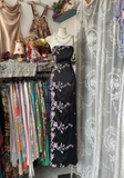 Vintage Black Floral Strapless Design Elegant Sheath Satin Long Evening Dress Prom Dresses HZ0319