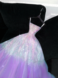 Gorgeous Purple Shiny Sequin Princess Dress Elegant A-Line Floor-length Evening Dress Prom Dresses HZ0319