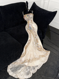 Sparkling Beige Beaded Sequined Design Elegant Mermaid Prom Dress Evening Dress HZ0319