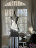 Chic Gray Beading Appliques A-line V-neck Tiered Party Dresses Homecoming Dresses, HZ0319