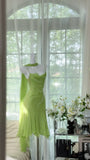 Chic Green Sequin Spaghetti Strap A-line Chiffon Party Dresses Homecoming Dresses, HZ0319